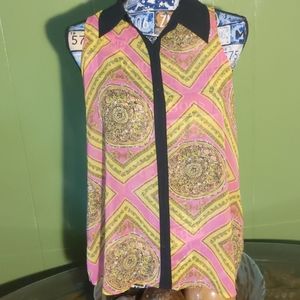 Degree large collared sheer button up top pink L